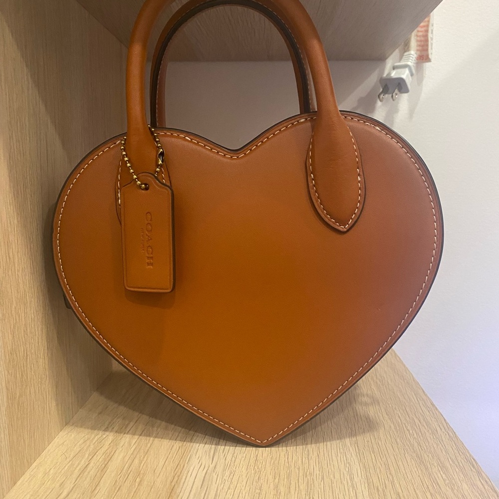 Coach Tan Leather Satchel Heart Design
